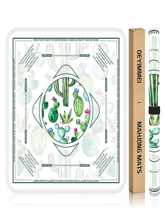 Deyimmei Neoprene Mahjong Mat for Table 31.5"x31.5" - Non-Slip, Noise Reduction Cover with Storage Pockets, American Rules & Crease-Free Rolled Shipping (Cactus Garden) - Image 1
